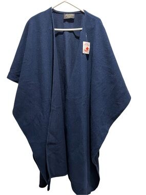 Vintage Nortique Canadian Navy Wool Poncho - Open Front Women's Wrap